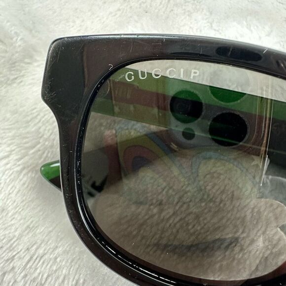 Gucci Unisex Polarized Sunglasses Black Square Frame Green Red Stripe Sides - Picture 14 of 14